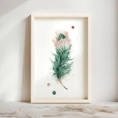 Image of a feather watercolor painting by Shayna Larsen, originals & prints available