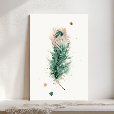 Image of a feather watercolor painting by Shayna Larsen, originals & prints available