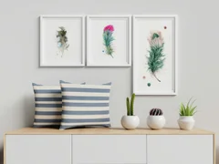 Image of a feather watercolor painting by Shayna Larsen, originals & prints available