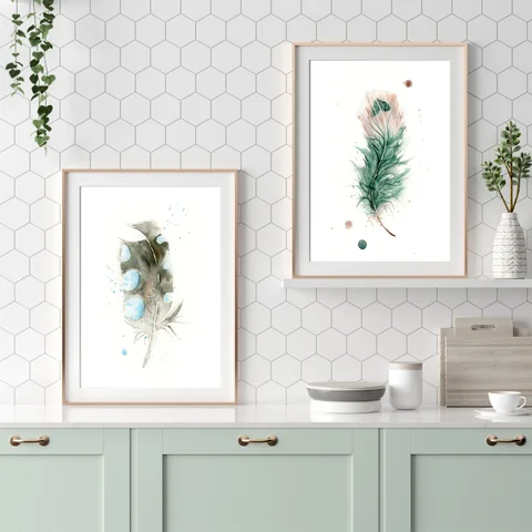 Image of a feather watercolor painting by Shayna Larsen, originals & prints available