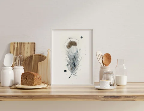 Image of a feather watercolor painting by Shayna Larsen, originals & prints available