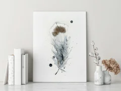 Image of a feather watercolor painting by Shayna Larsen, originals & prints available