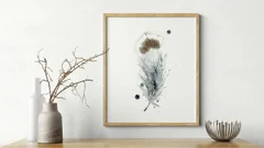 Image of a feather watercolor painting by Shayna Larsen, originals & prints available