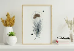 Image of a feather watercolor painting by Shayna Larsen, originals & prints available