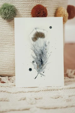 Image of a feather watercolor painting by Shayna Larsen, originals & prints available