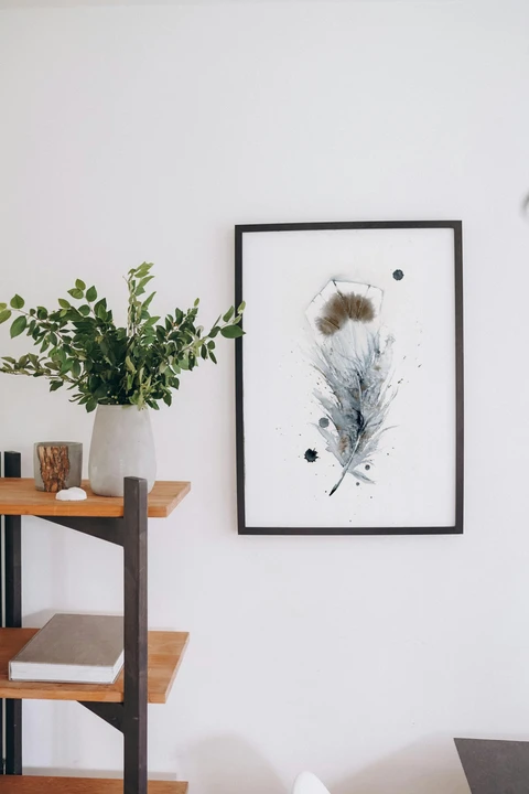Image of a feather watercolor painting by Shayna Larsen, originals & prints available
