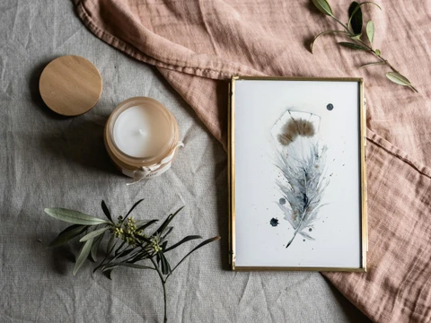 Image of a feather watercolor painting by Shayna Larsen, originals & prints available