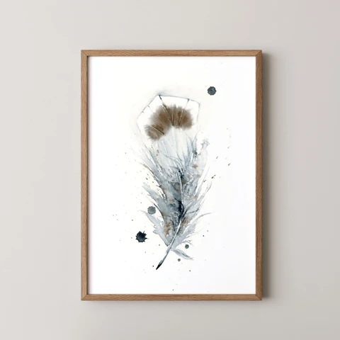Image of a feather watercolor painting by Shayna Larsen, originals & prints available