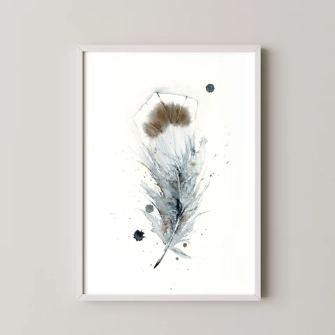Image of a feather watercolor painting by Shayna Larsen, originals & prints available