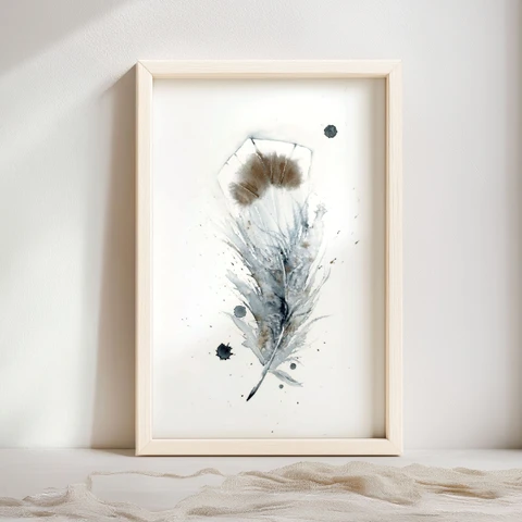 Image of a feather watercolor painting by Shayna Larsen, originals & prints available