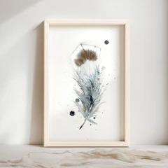 Image of a feather watercolor painting by Shayna Larsen, originals & prints available