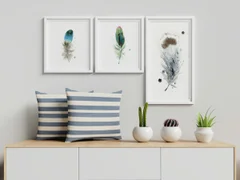 Image of a feather watercolor painting by Shayna Larsen, originals & prints available