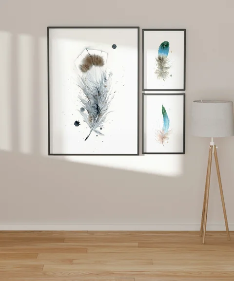Image of a feather watercolor painting by Shayna Larsen, originals & prints available