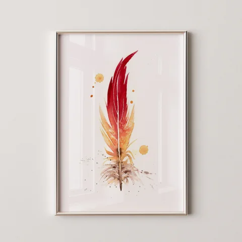 Image of a feather watercolor painting by Shayna Larsen, originals & prints available
