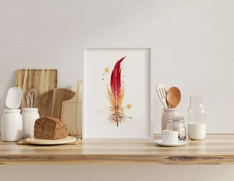 Image of a feather watercolor painting by Shayna Larsen, originals & prints available