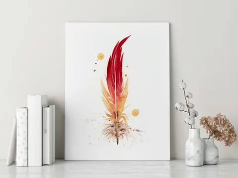 Image of a feather watercolor painting by Shayna Larsen, originals & prints available