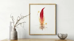 Image of a feather watercolor painting by Shayna Larsen, originals & prints available