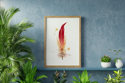 Image of a feather watercolor painting by Shayna Larsen, originals & prints available