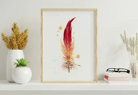 Image of a feather watercolor painting by Shayna Larsen, originals & prints available