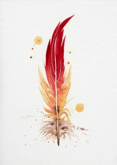 Image of a feather watercolor painting by Shayna Larsen, originals & prints available