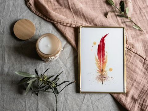 Image of a feather watercolor painting by Shayna Larsen, originals & prints available