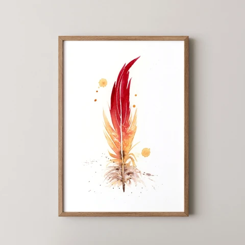 Image of a feather watercolor painting by Shayna Larsen, originals & prints available