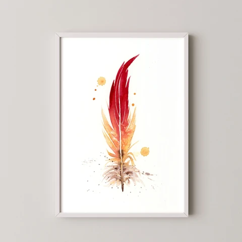 Image of a feather watercolor painting by Shayna Larsen, originals & prints available