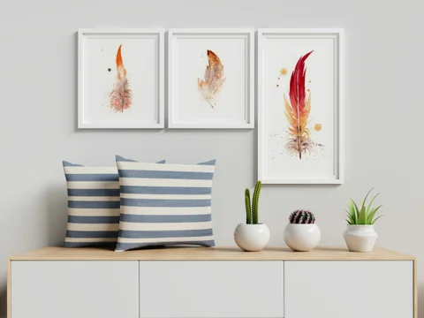 Image of a feather watercolor painting by Shayna Larsen, originals & prints available