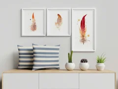 Image of a feather watercolor painting by Shayna Larsen, originals & prints available