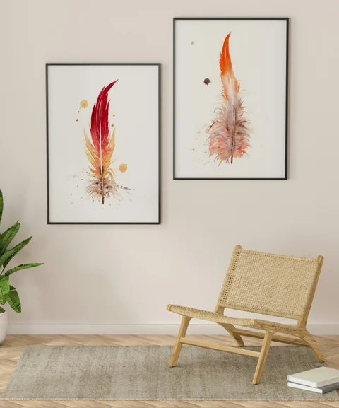 Image of a feather watercolor painting by Shayna Larsen, originals & prints available