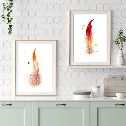 Image of a feather watercolor painting by Shayna Larsen, originals & prints available