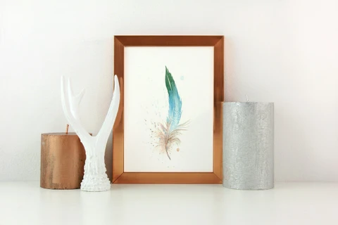 Image of a feather watercolor painting by Shayna Larsen, originals & prints available