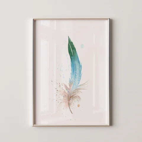Image of a feather watercolor painting by Shayna Larsen, originals & prints available