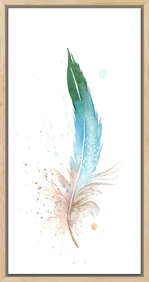 Image of a feather watercolor painting by Shayna Larsen, originals & prints available