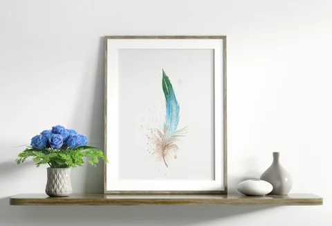 Image of a feather watercolor painting by Shayna Larsen, originals & prints available
