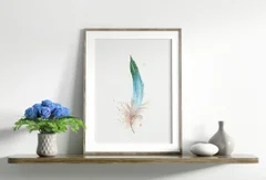 Image of a feather watercolor painting by Shayna Larsen, originals & prints available