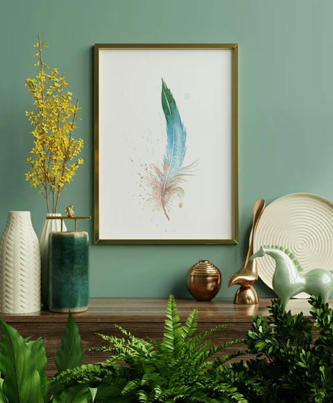 Image of a feather watercolor painting by Shayna Larsen, originals & prints available