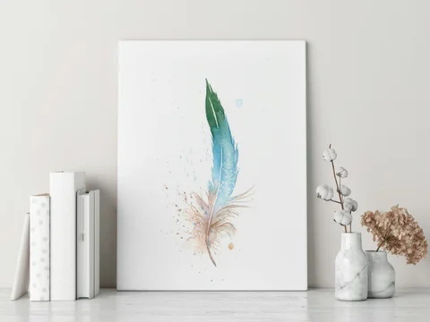 Image of a feather watercolor painting by Shayna Larsen, originals & prints available