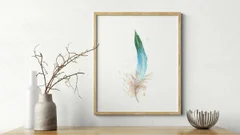 Image of a feather watercolor painting by Shayna Larsen, originals & prints available