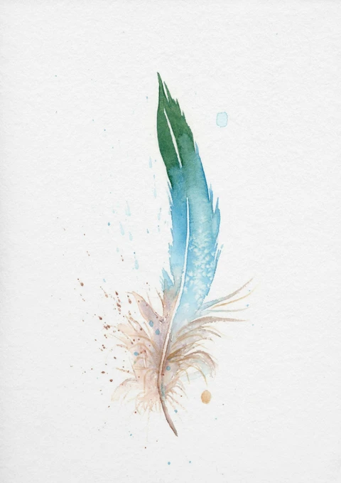 Image of a feather watercolor painting by Shayna Larsen, originals & prints available