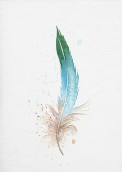 Image of a feather watercolor painting by Shayna Larsen, originals & prints available