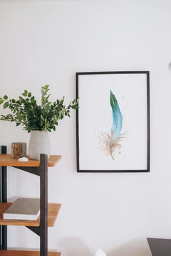 Image of a feather watercolor painting by Shayna Larsen, originals & prints available