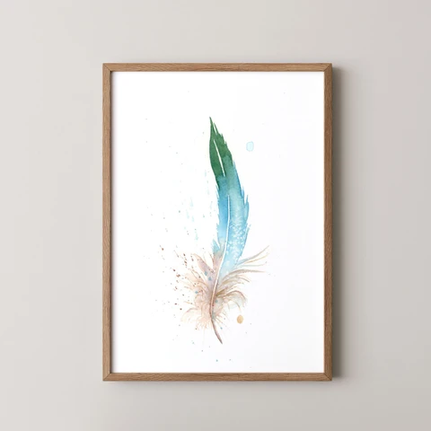 Image of a feather watercolor painting by Shayna Larsen, originals & prints available