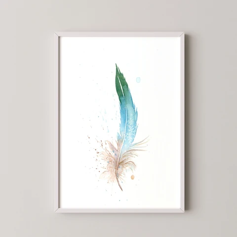 Image of a feather watercolor painting by Shayna Larsen, originals & prints available