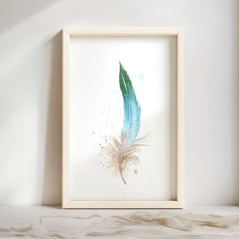 Image of a feather watercolor painting by Shayna Larsen, originals & prints available