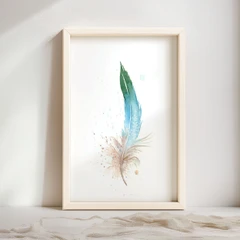Image of a feather watercolor painting by Shayna Larsen, originals & prints available