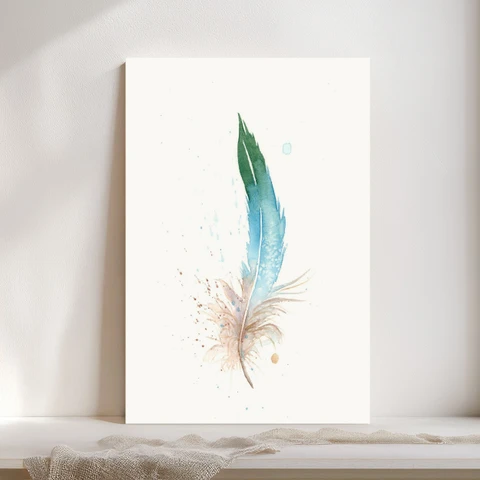 Image of a feather watercolor painting by Shayna Larsen, originals & prints available