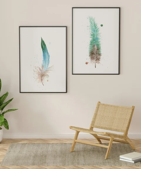 Image of a feather watercolor painting by Shayna Larsen, originals & prints available