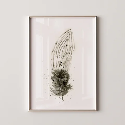 Image of a feather watercolor painting by Shayna Larsen, originals & prints available
