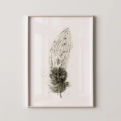 Image of a feather watercolor painting by Shayna Larsen, originals & prints available